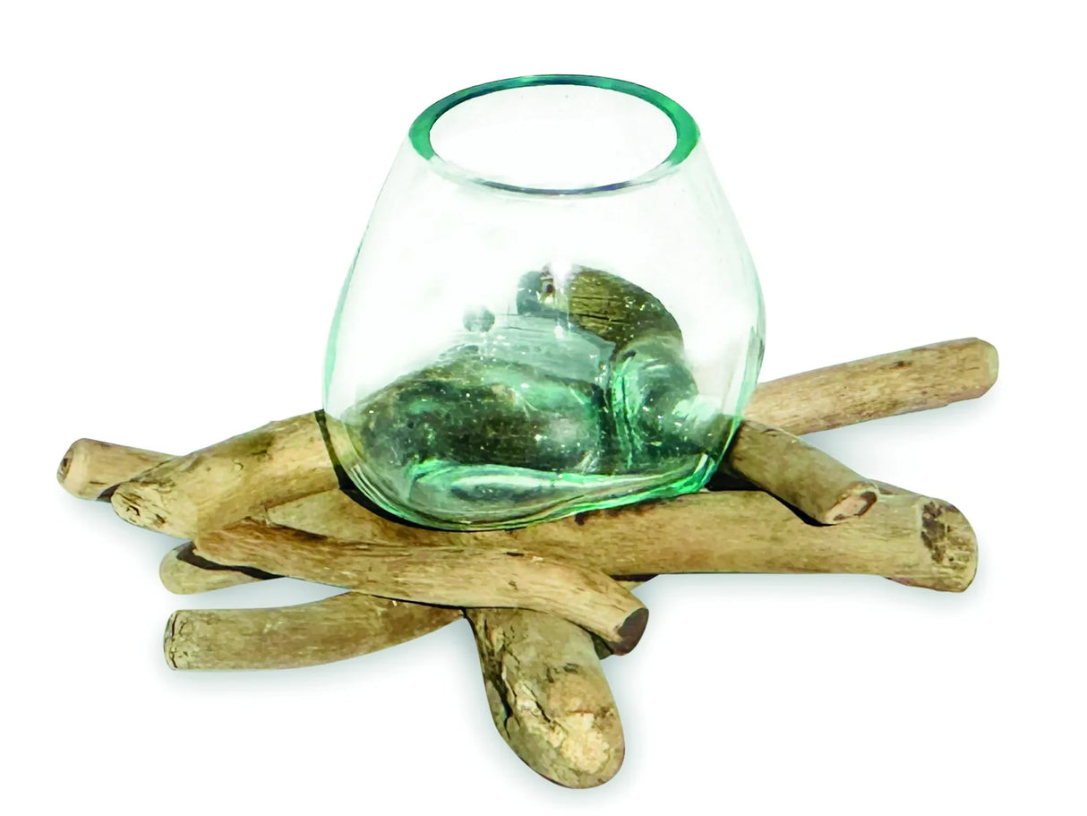 DRIFTWOOD WITH MOLTEN GLASS BOWL 10CM
