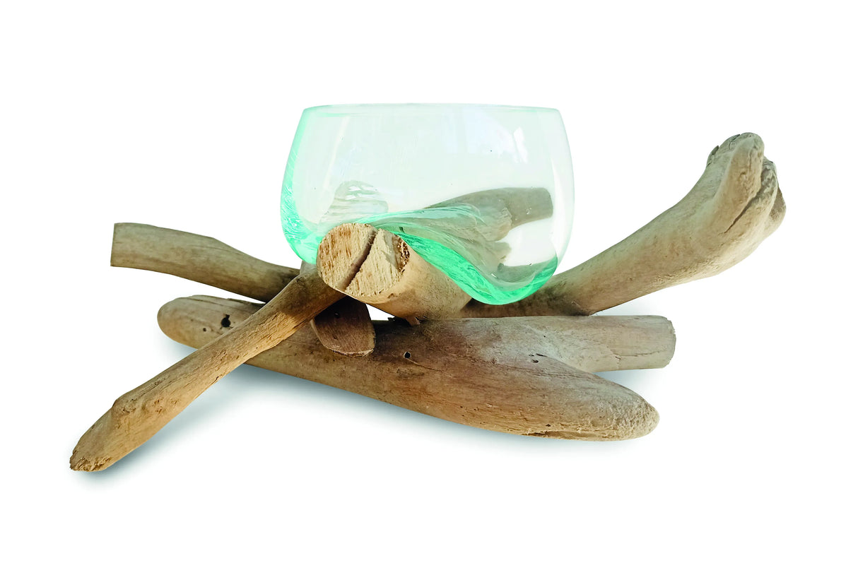 DRIFTWOOD WITH MOLTEN GLASS BOWL 10CM