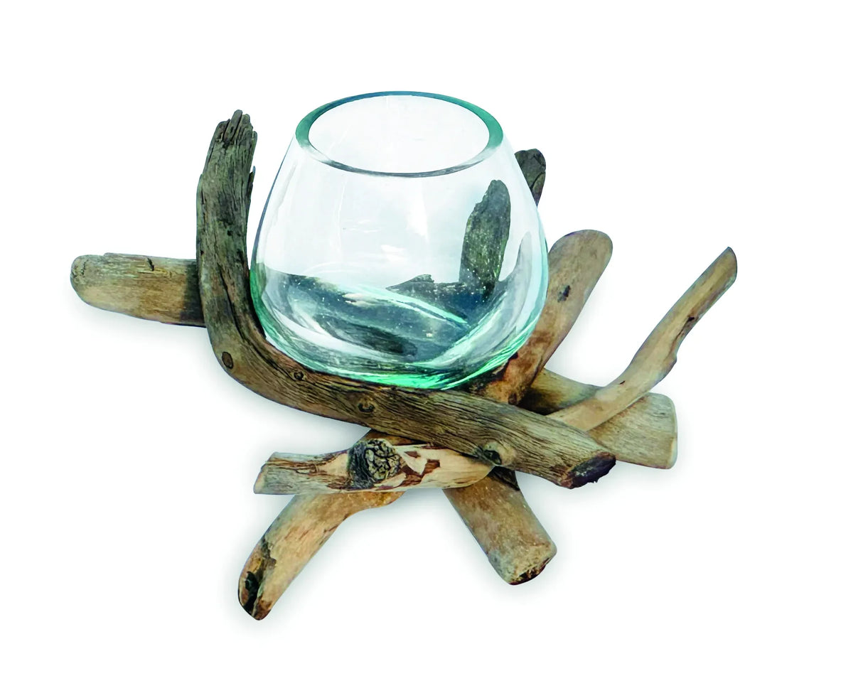 DRIFTWOOD WITH MOLTEN GLASS BOWL 10CM