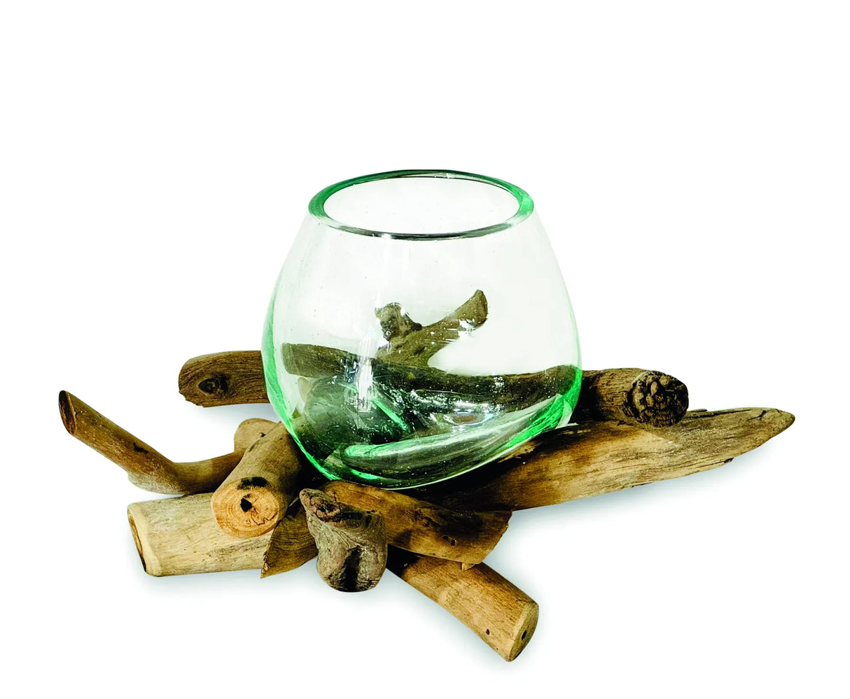 DRIFTWOOD WITH MOLTEN GLASS BOWL 10CM