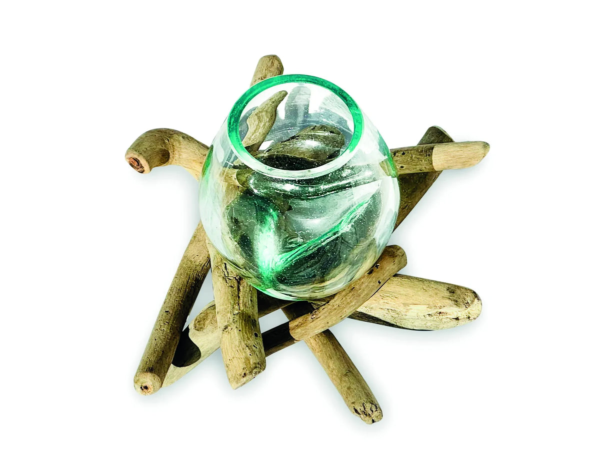 DRIFTWOOD WITH MOLTEN GLASS BOWL 10CM