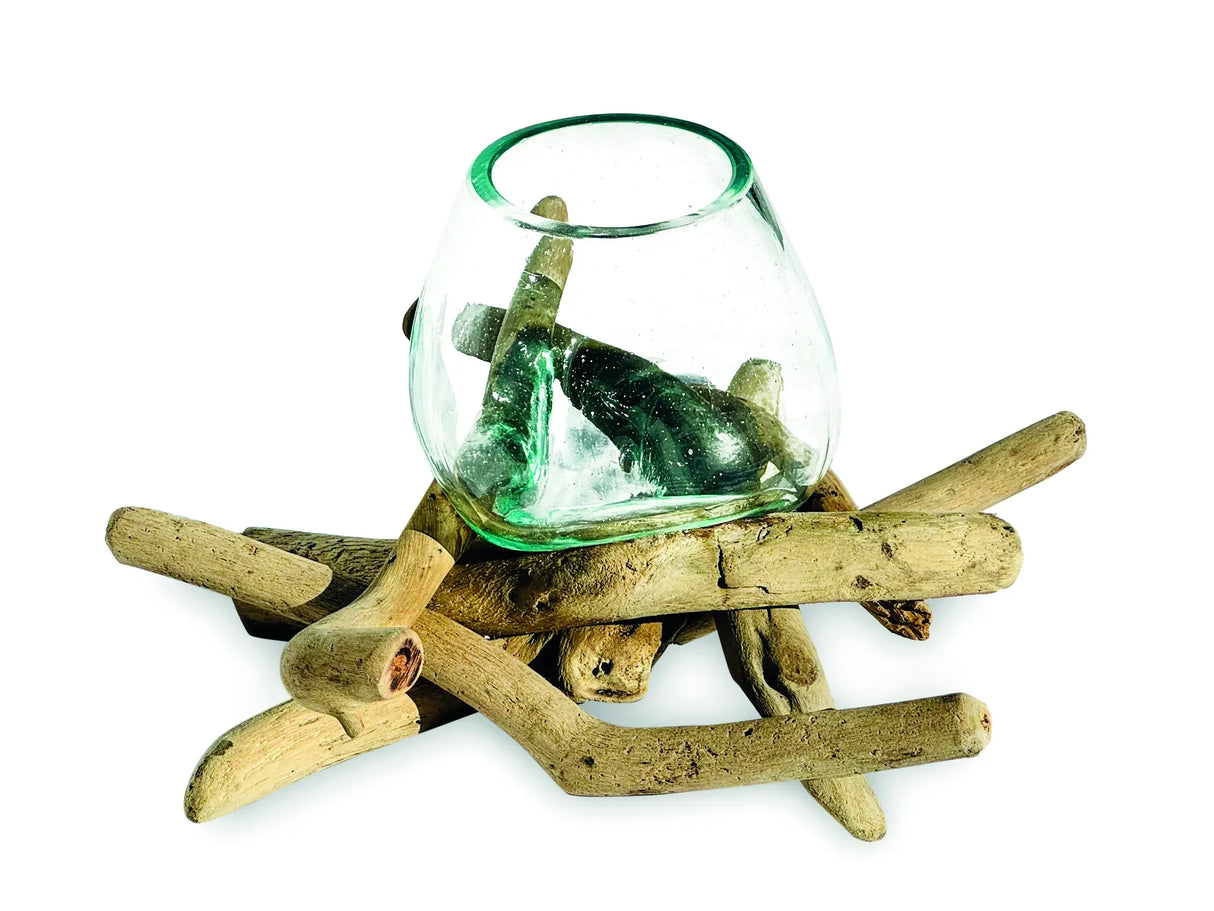DRIFTWOOD WITH MOLTEN GLASS BOWL 10CM