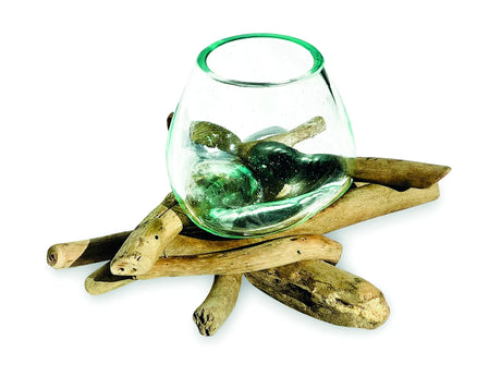 DRIFTWOOD WITH MOLTEN GLASS BOWL 10CM