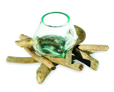 DRIFTWOOD WITH MOLTEN GLASS BOWL 10CM