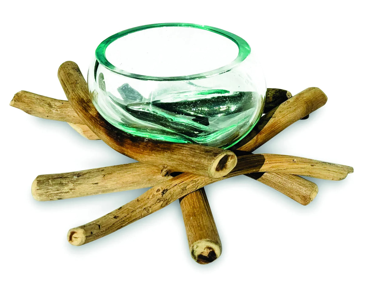 DRIFTWOOD WITH MOLTEN GLASS FRUIT BOWL 12CM