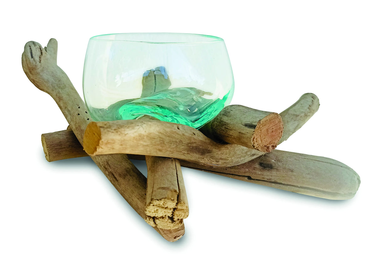DRIFTWOOD WITH MOLTEN GLASS FRUIT BOWL 12CM