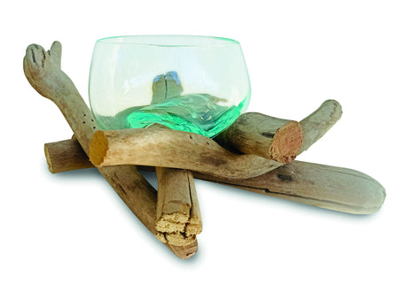 DRIFTWOOD WITH MOLTEN GLASS FRUIT BOWL 12CM