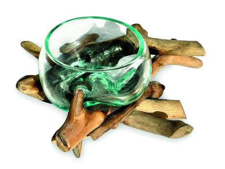 DRIFTWOOD WITH MOLTEN GLASS FRUIT BOWL 12CM