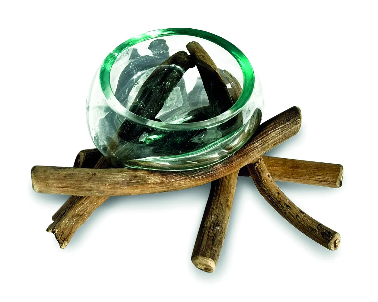 DRIFTWOOD WITH MOLTEN GLASS FRUIT BOWL 12CM