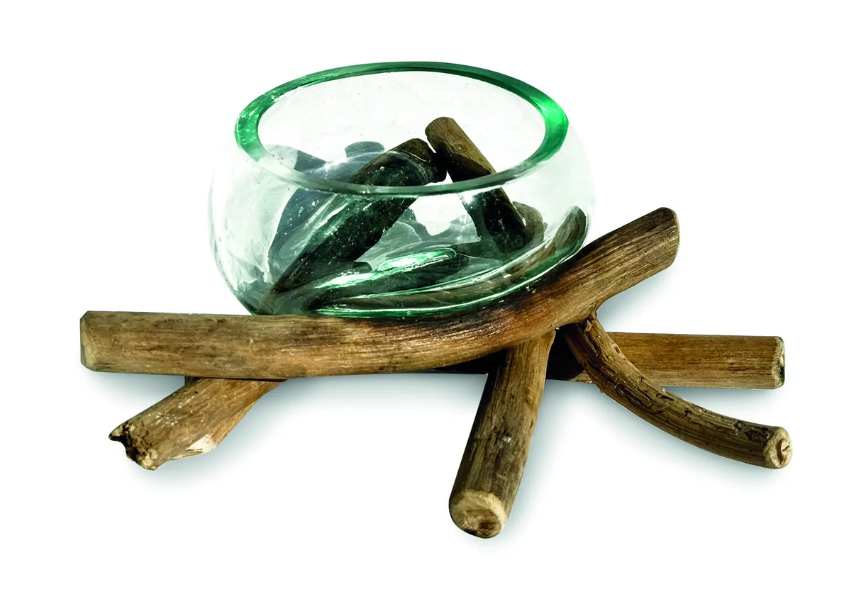 DRIFTWOOD WITH MOLTEN GLASS FRUIT BOWL 12CM