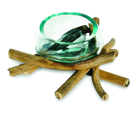 DRIFTWOOD WITH MOLTEN GLASS FRUIT BOWL 12CM