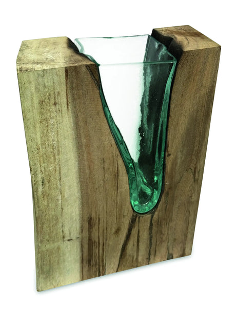 RECTANGLE MOLTEN LAVA GLASS VASE 30CM