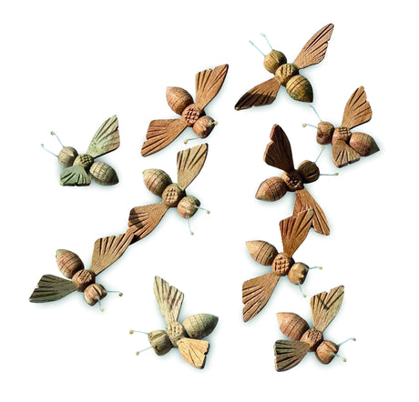 PACKET OF TEN SMALL WOODEN BEES 6cm