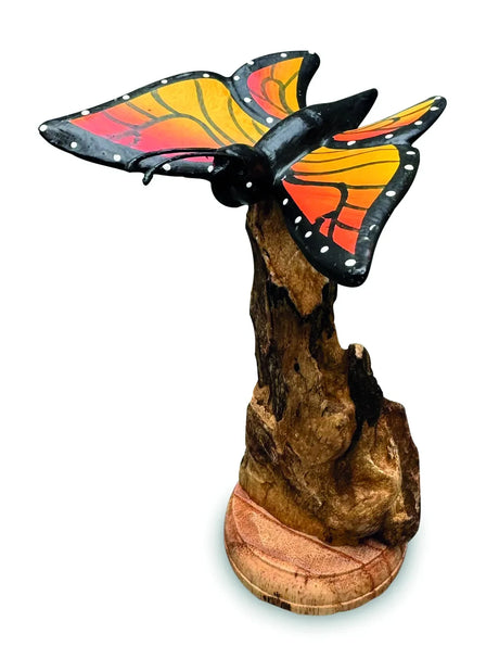 SINGLE MONARCH BUTTERFLY ON DRIFTWOOD 12cm H
