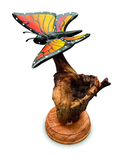 SINGLE MONARCH BUTTERFLY ON DRIFTWOOD 12cm H