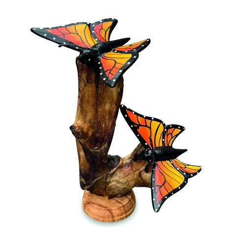DOUBLE MONARCH BUTTERFLY ON DRIFTWOOD 17cm H