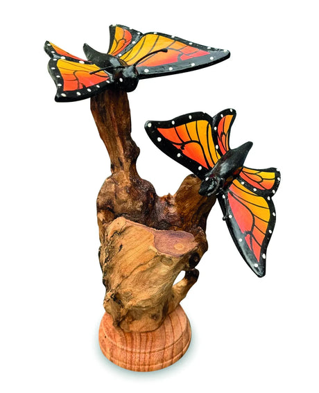 DOUBLE MONARCH BUTTERFLY ON DRIFTWOOD 17cm H