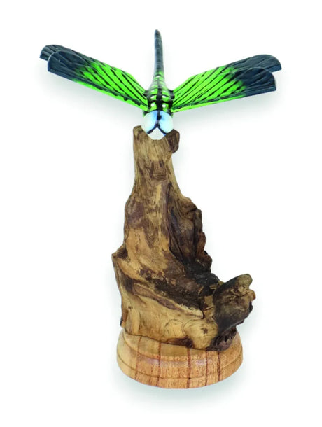 SINGLE EMPEROR DRAGONFLY ON DRIFTWOOD 14cm H