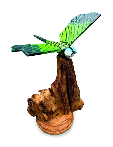 SINGLE EMPEROR DRAGONFLY ON DRIFTWOOD 14cm H