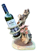 DRIFTWOOD WINE BOTTLE HOLDER WITH MUSHROOM FOREST