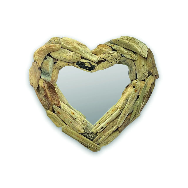 DRIFTWOOD HEART MIRROR 30CM