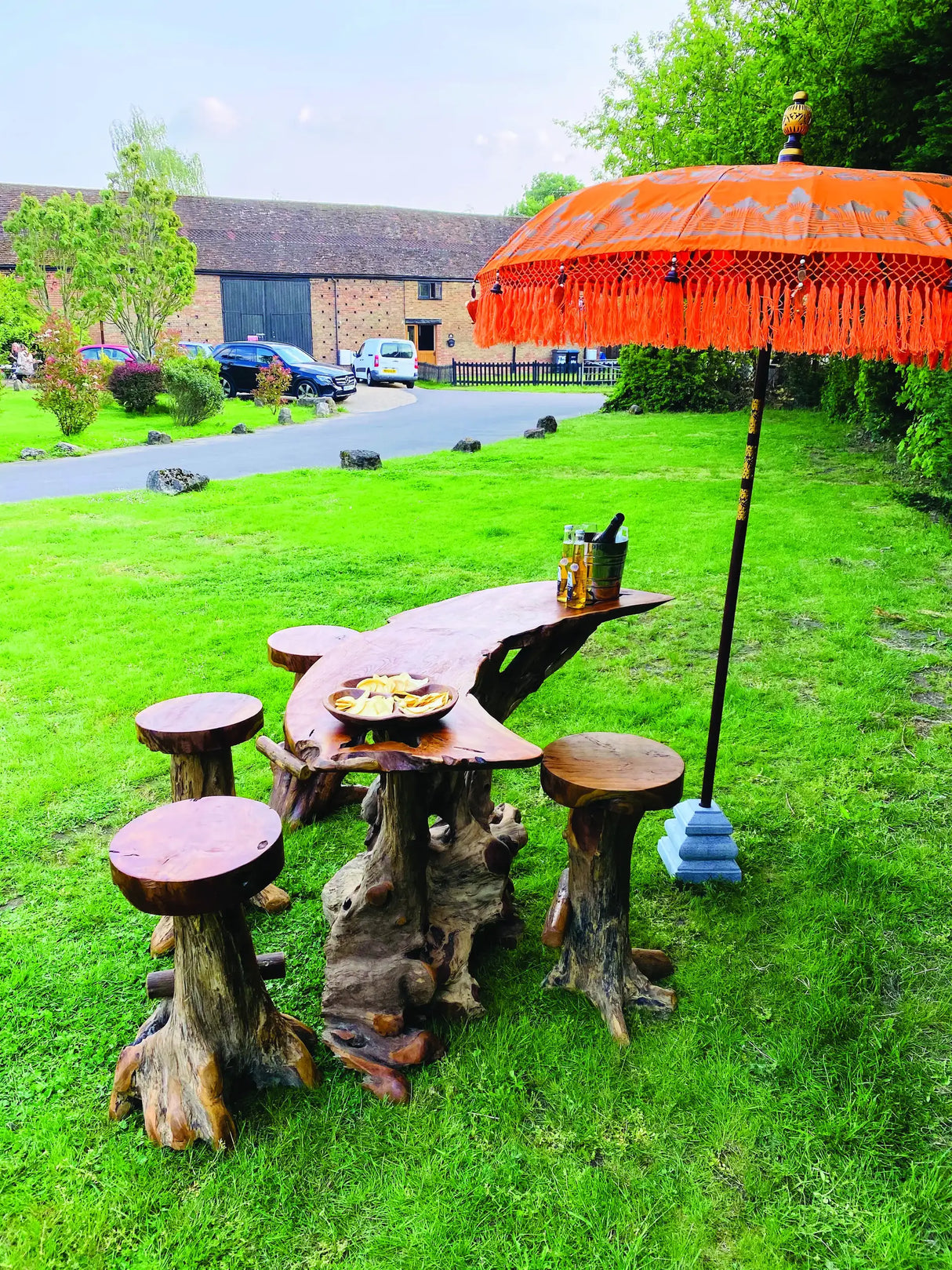 BALI SUN PARASOL ORANGE AND GOLD KNOCK DOWN (with Pole Joint)