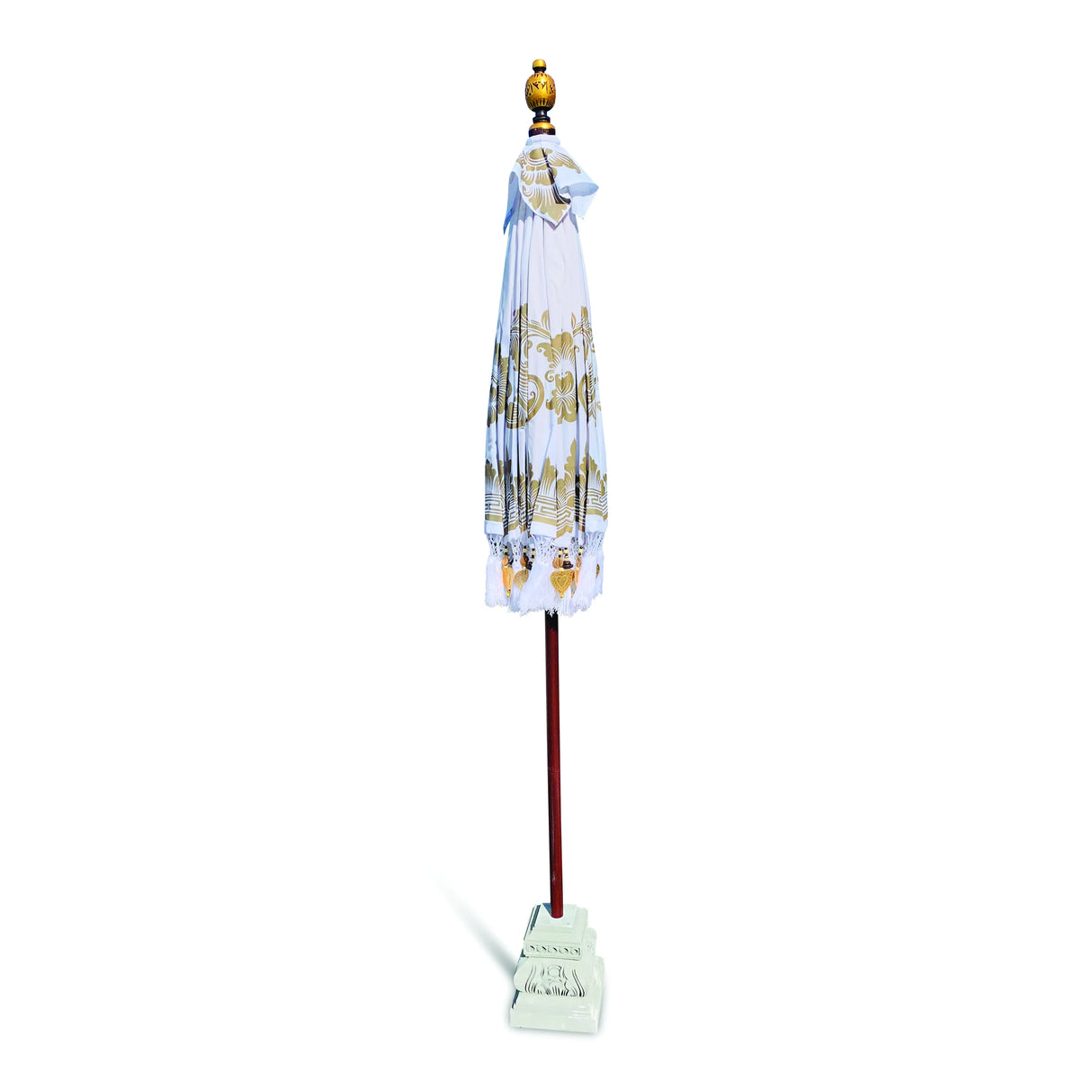 BALI SUN PARASOL WHITE AND GOLD KNOCK DOWN (with Pole Joint)