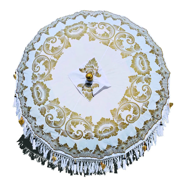 BALI SUN PARASOL WHITE AND GOLD KNOCK DOWN (with Pole Joint)