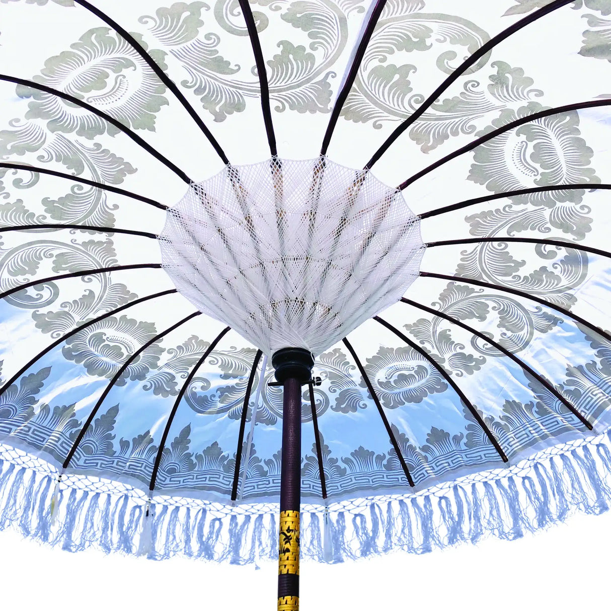 BALI SUN PARASOL WHITE AND GOLD KNOCK DOWN (with Pole Joint)