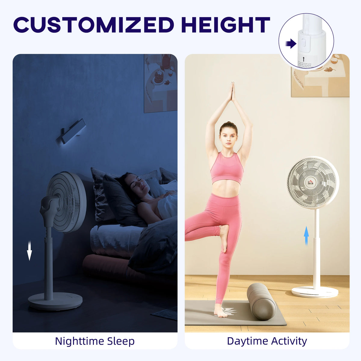 HOMCOM Pedestal Fan with Oscillating, Tilt, Adjustable Height, White