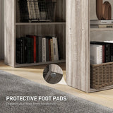 HOMCOM 120cm Computer Desk, Wooden PC Laptop Table with 6-Tier Storage Bookshelves, Home Office Working Study Desk, Writing Workstation, Grey