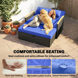 Outsunny Double Garden Rattan Daybed, Wicker Sun Bed Chaise Lounger with Storage Ottoman, 4-Level Adjustable Backrest, Brown