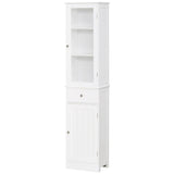 kleankin Bathroom Storage Cabinet with 3-tier Shelf Drawer Door, Floor Cabinet Free Standing Tall Slim Side Organizer Shelves, White