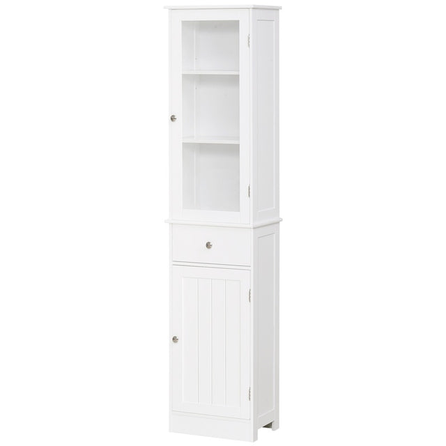 kleankin Bathroom Storage Cabinet with 3-tier Shelf Drawer Door, Floor Cabinet Free Standing Tall Slim Side Organizer Shelves, White