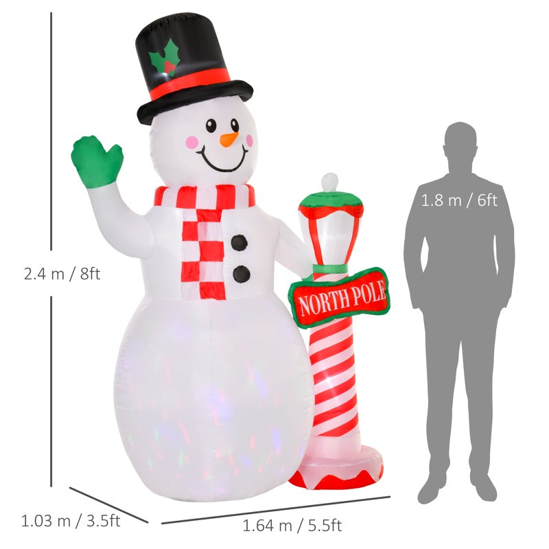 HOMCOM 8ft Tall Christmas Inflatable Snowman with Street Lamp, Lighted for Home Indoor Outdoor Garden Lawn Decoration Party Prop