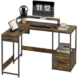 HOMCOM L Shaped Desk, Computer Desk with Liftable Desktop, Industrial Corner Desk with Drawer for A4/Letter Size, Home Office Desk with Monitor Stand for Home Office, Rustic Brown