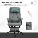 Vinsetto Office Chair, Fabric Desk Chair with Adjustable Massage Pillow, USB Power and Retractable Footrest, High Back, 360° Swivel, for Home, Grey