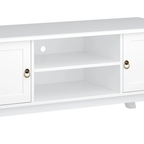 HOMCOM TV Unit up to 55", 2 Doors TV Cabinet with Open Storage Shelves and Cable Management for Living Room, Bedroom, Entertainment Room, 120L x 45W x 50.5H, White