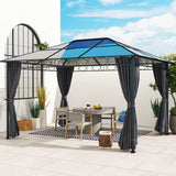 Outsunny Hardtop Gazebo Garden Pavilion with UV Resistant Polycarbonate Roof, Curtains, Steel & Aluminium Frame, 3 x 4m, Grey