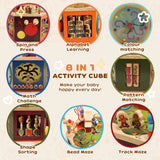 AIYAPLAY 8 in 1 Wooden Activity Cube with Bead Maze, Shape Sorter, for Kids Boys Girls 18+ Months