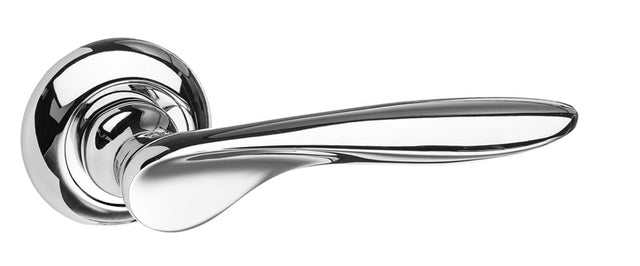 Mediterranean Malta Lever Door Handle on Round "C" Rose - Polished Chrome - Set