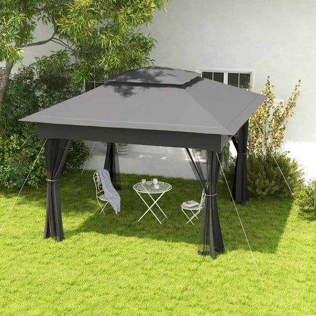 Outsunny 3 x 3(m) Pop Up Gazebo, Double-roof Garden Tent with Netting and Carry Bag, Party Event Shelter for Outdoor Patio, Dark Grey