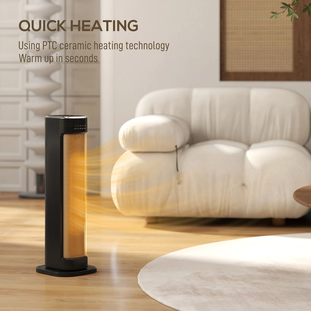 HOMCOM 2000W Ceramic Electric Heater with 3 Heat Settings, Timer - Black
