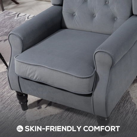 HOMCOM Wingback Accent Chair, Retro Upholstered Button Tufted Occasional Chair for Living Room and Bedroom, Grey