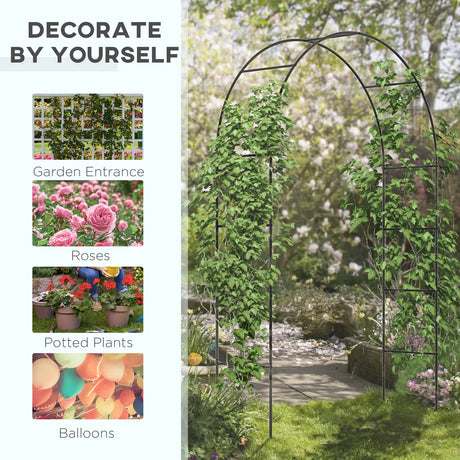 Outsunny Outdoor Garden Arch, Metal Garden Arbor for Climbing Plants, Roses, Vines, Wedding Arch for Outdoor, 140L x 40W x 240H cm, Black