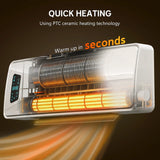 HOMCOM 2000W Ceramic Electric Heater with Fan, Adjustable Thermostat, Wall Mounted - White