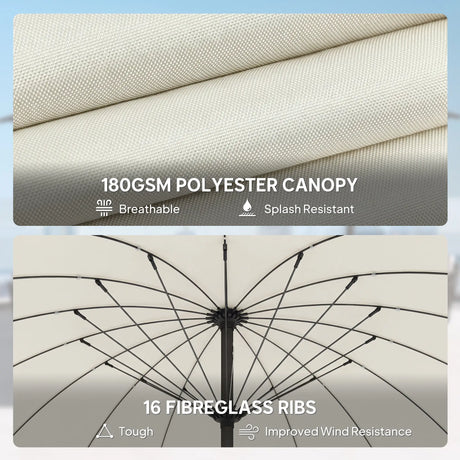 Outsunny 2 m Shanghai Garden Parasol Umbrella with 16 Fibreglass Ribs, Outdoor Parasol Sun Shade with Crank & Tilt, Cream White