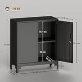 HOMCOM Lockable Metal Filing Cabinet, 2-Tier Storage Cupboard with Double Doors, Modern Office Organiser, Black