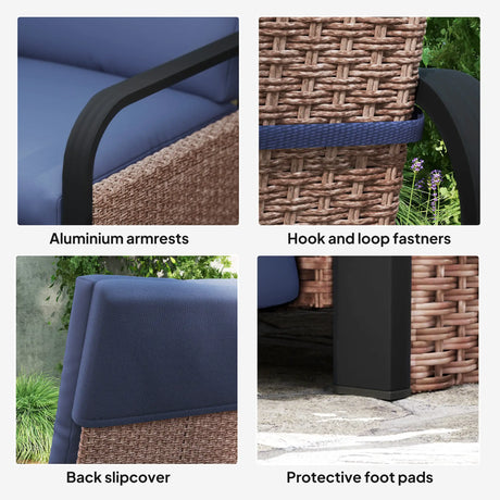 Outsunny 140 Reclining Rattan Armchair - Brown/Blue
