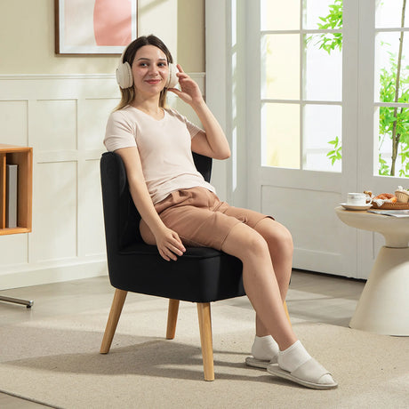 HOMCOM Modern Accent Chair, Fabric Living Room Chair with Rubber Wood Legs and Thick Padding, Black